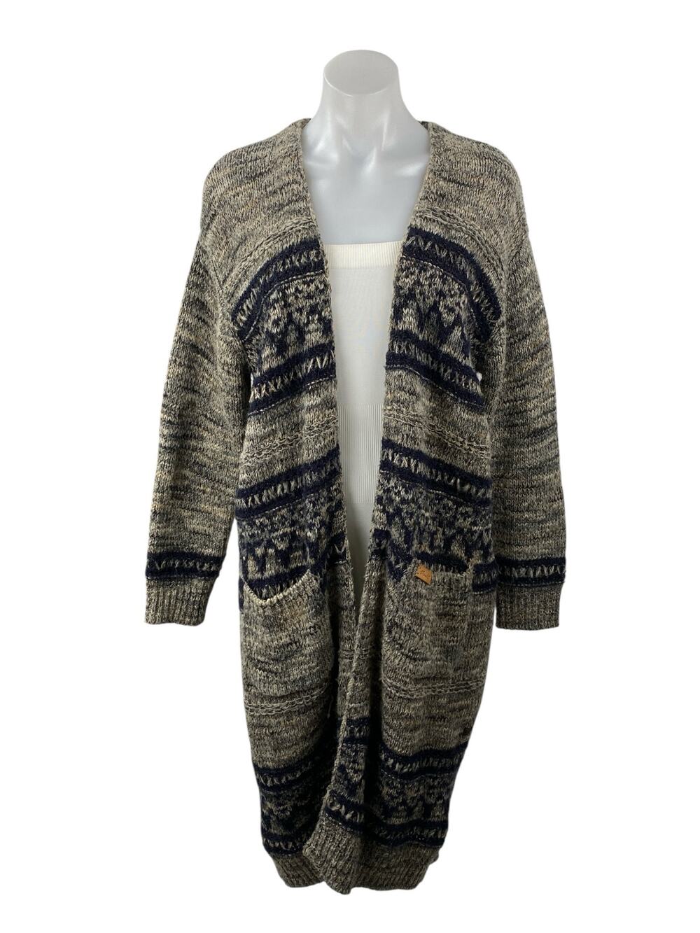Thursday Island Fair Isle Aztec Gray Long Sleeve Duster Cardigan Sweater Top S